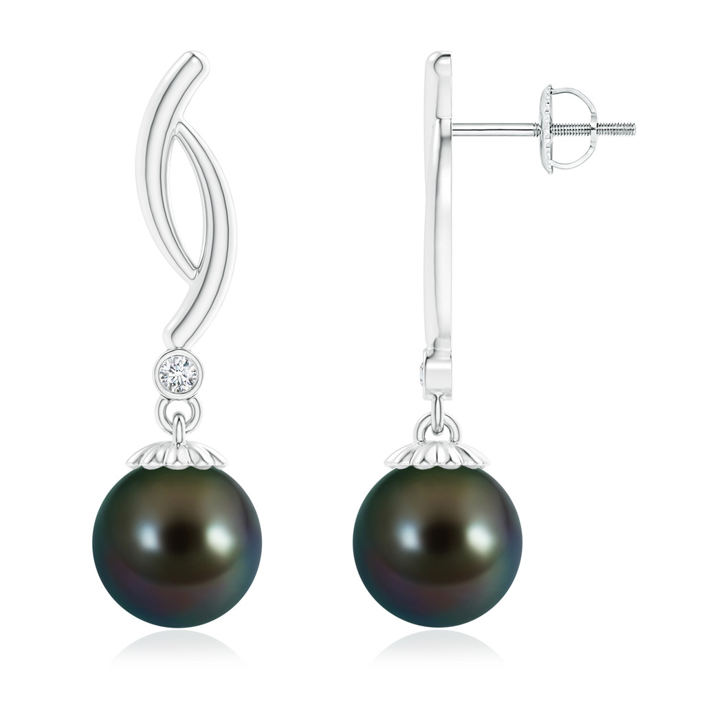 9mm AAAA Tahitian Pearl Twist Drop Earrings with Diamonds in White Gold