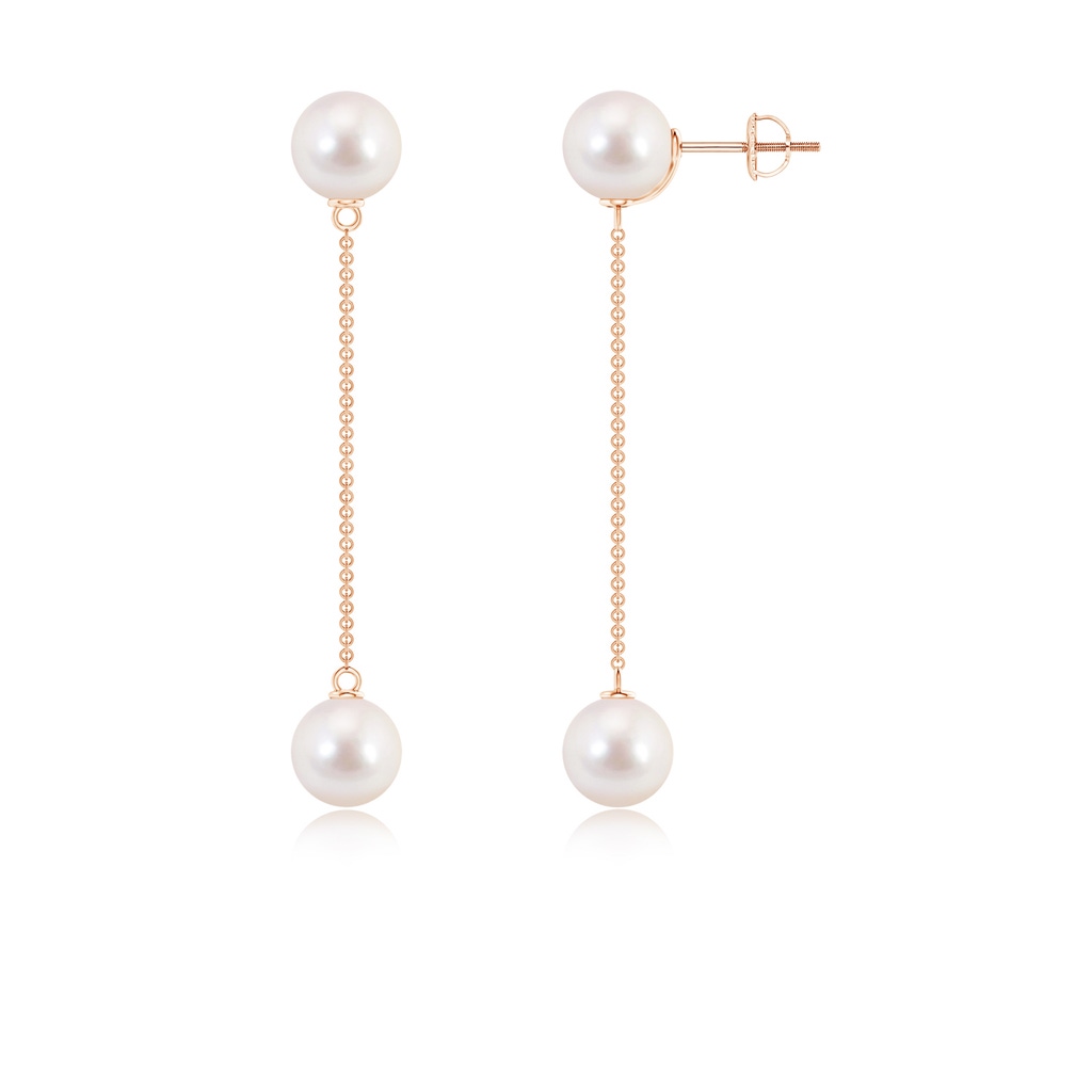 8mm AAAA Akoya Cultured Pearl Long Chain Drop Earrings in Rose Gold