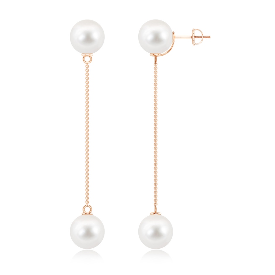 10mm AAA Freshwater Cultured Pearl Long Chain Drop Earrings in Rose Gold 