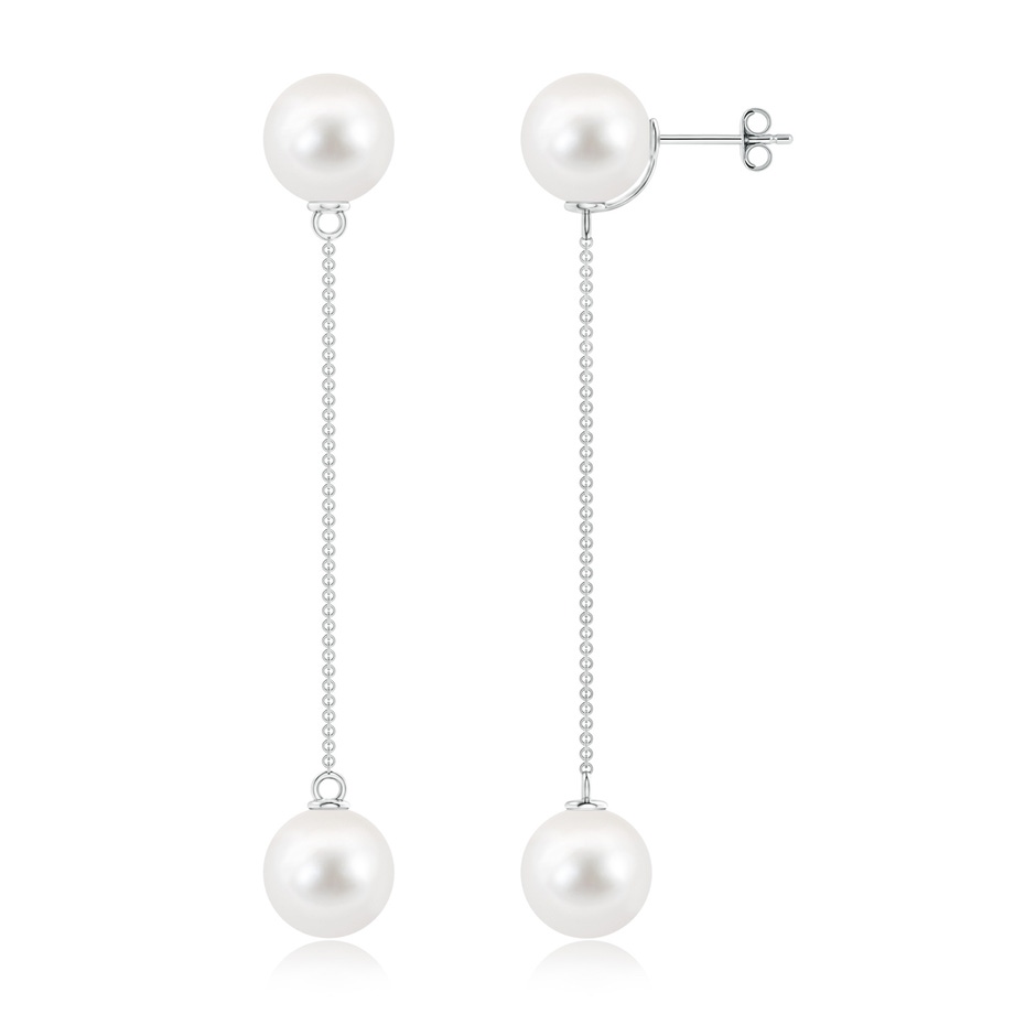 10mm AAA Freshwater Cultured Pearl Long Chain Drop Earrings in S999 Silver 