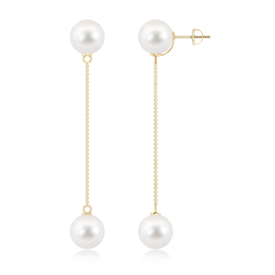 10mm AAA Freshwater Cultured Pearl Long Chain Drop Earrings in Yellow Gold 