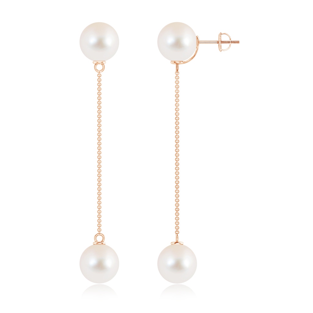 10mm AAAA Freshwater Cultured Pearl Long Chain Drop Earrings in Rose Gold