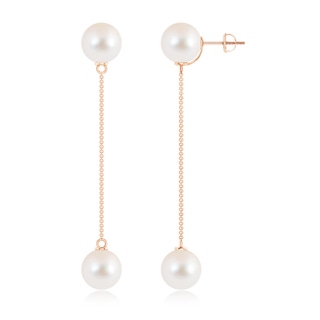 10mm AAAA Freshwater Cultured Pearl Long Chain Drop Earrings in Rose Gold