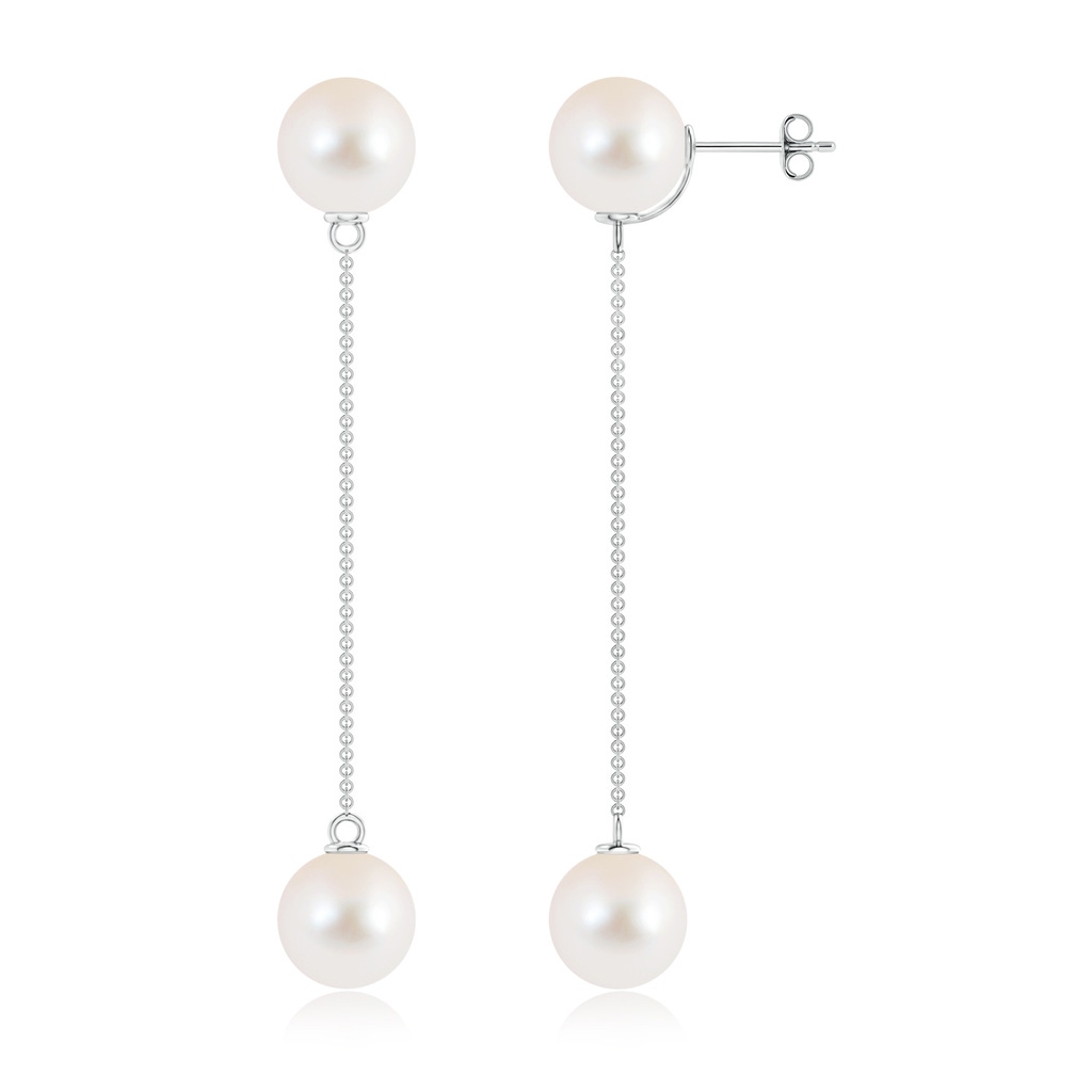 10mm AAAA Freshwater Cultured Pearl Long Chain Drop Earrings in S999 Silver