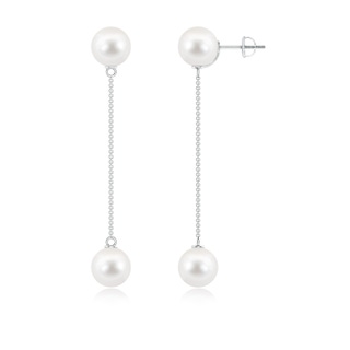 9mm AAA Freshwater Cultured Pearl Long Chain Drop Earrings in White Gold