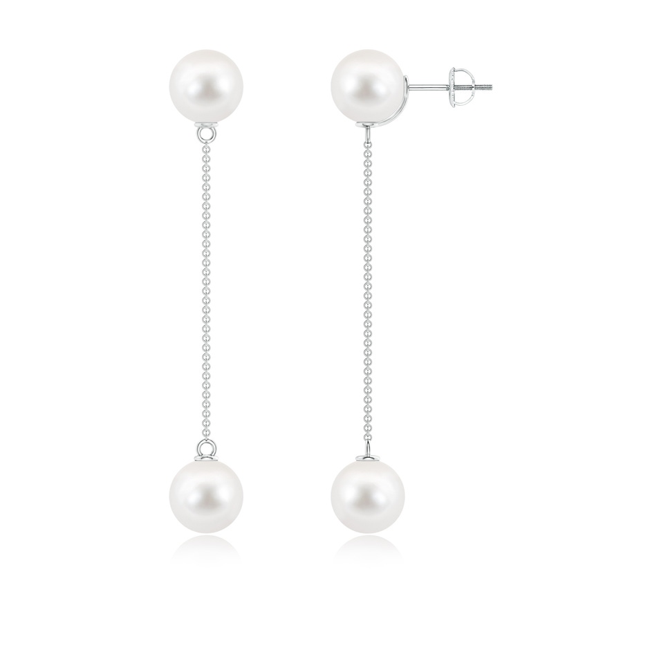 9mm AAA Freshwater Cultured Pearl Long Chain Drop Earrings in White Gold 