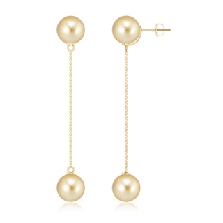 10mm AAAA Golden South Sea Cultured Pearl Long Chain Drop Earrings in Yellow Gold