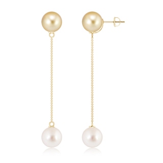 10mm AAAA Golden & White South Sea Cultured Pearl Drop Earrings in Yellow Gold