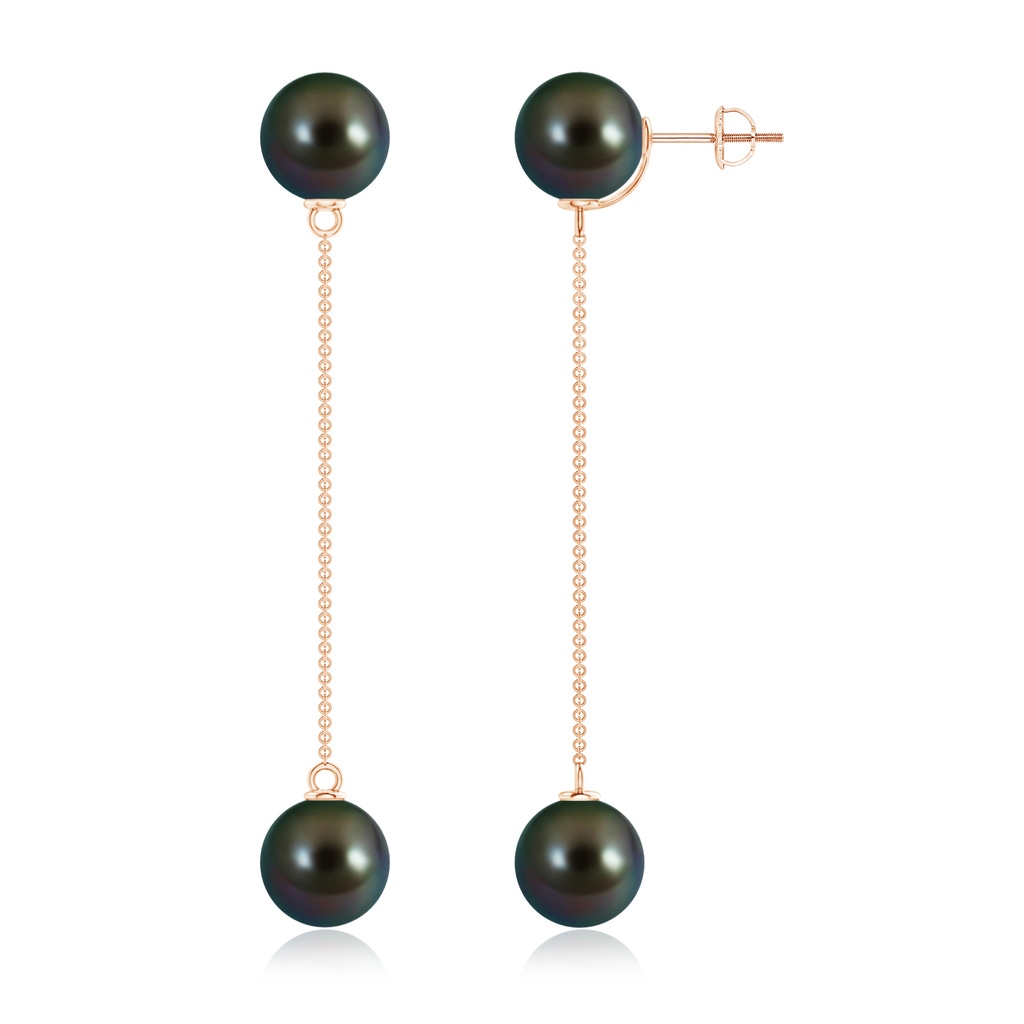 10mm AAAA Tahitian Pearl Long Chain Drop Earrings in Rose Gold