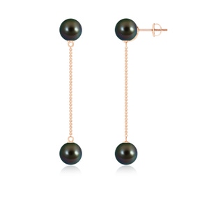 8mm AAAA Tahitian Pearl Long Chain Drop Earrings in Rose Gold