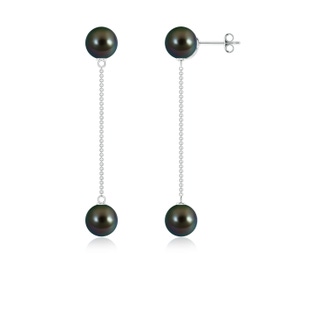 8mm AAAA Tahitian Pearl Long Chain Drop Earrings in S999 Silver