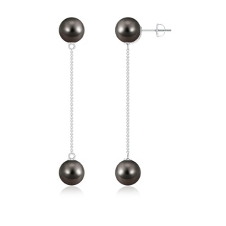 9mm AAA Tahitian Pearl Long Chain Drop Earrings in White Gold