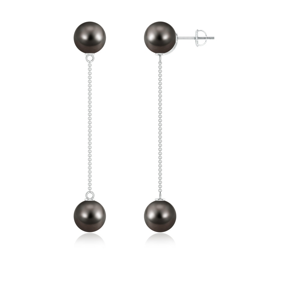 9mm AAA Tahitian Pearl Long Chain Drop Earrings in White Gold 