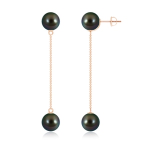 9mm AAAA Tahitian Pearl Long Chain Drop Earrings in Rose Gold