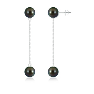 9mm AAAA Tahitian Pearl Long Chain Drop Earrings in White Gold