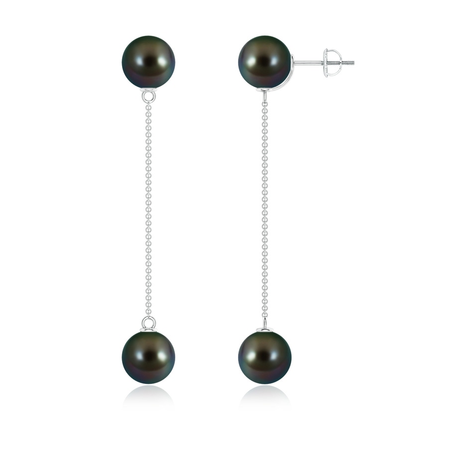 9mm AAAA Tahitian Pearl Long Chain Drop Earrings in White Gold 