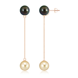 10mm AAAA Tahitian & Golden South Sea Cultured Pearl Drop Earrings in Rose Gold