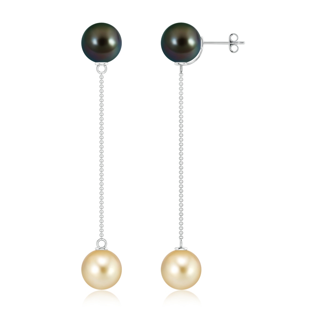 10mm AAAA Tahitian & Golden South Sea Cultured Pearl Drop Earrings in S999 Silver