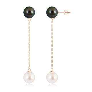 10mm AAAA Tahitian & South Sea Cultured Pearl Long Chain Drop Earrings in Rose Gold