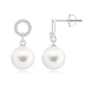 8mm AAA Freshwater Cultured Pearl Circle Drop Earrings with Diamonds in White Gold