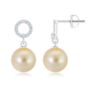 8mm AAA Golden South Sea Cultured Pearl Circle Drop Earrings in White Gold