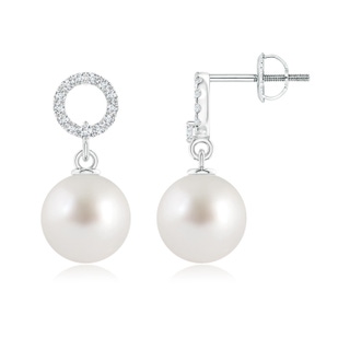 8mm AAA South Sea Cultured Pearl Circle Drop Earrings with Diamonds in White Gold