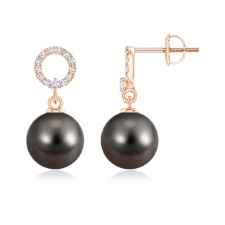 8mm AAA Tahitian Pearl Circle Drop Earrings with Diamonds in Rose Gold