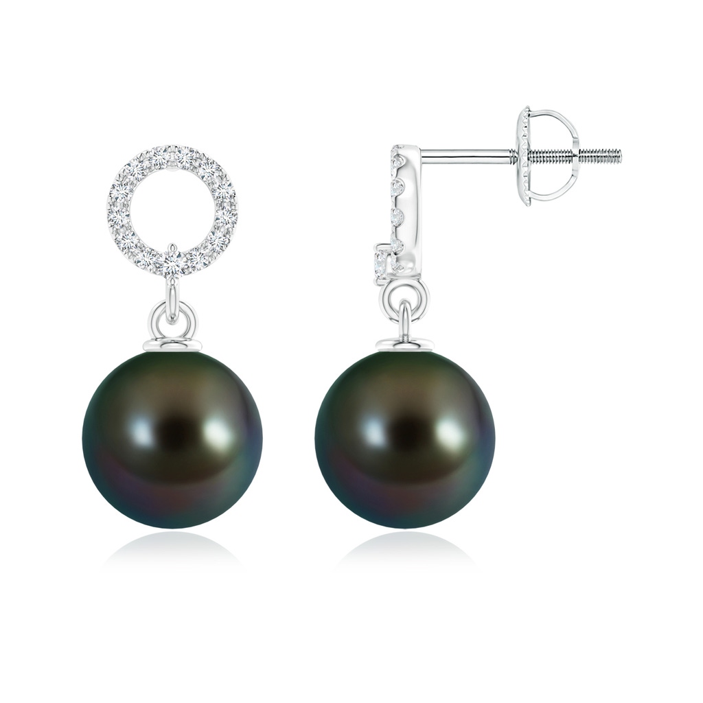 8mm AAAA Tahitian Pearl Circle Drop Earrings with Diamonds in White Gold