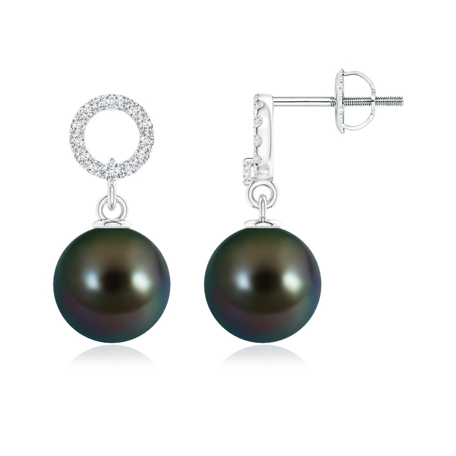 8mm AAAA Tahitian Pearl Circle Drop Earrings with Diamonds in White Gold 