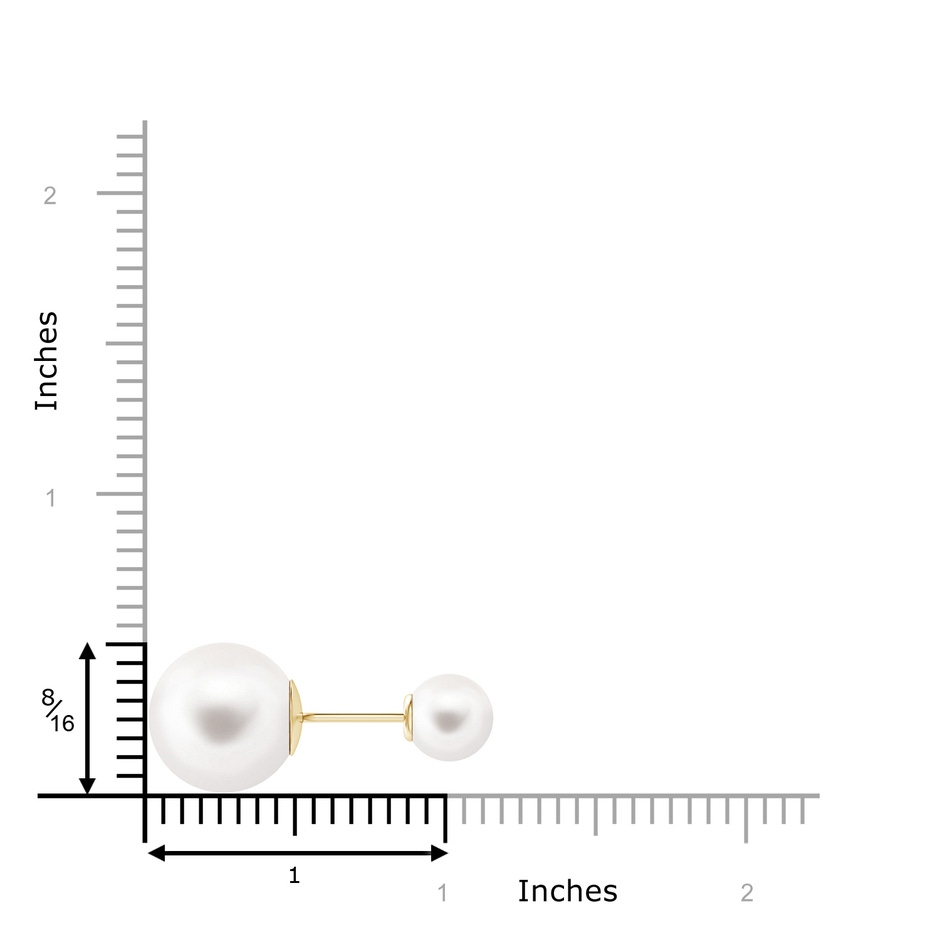 12mm AAA Freshwater Pearl Double Sided Stud Earrings in 18K Yellow Gold ruler