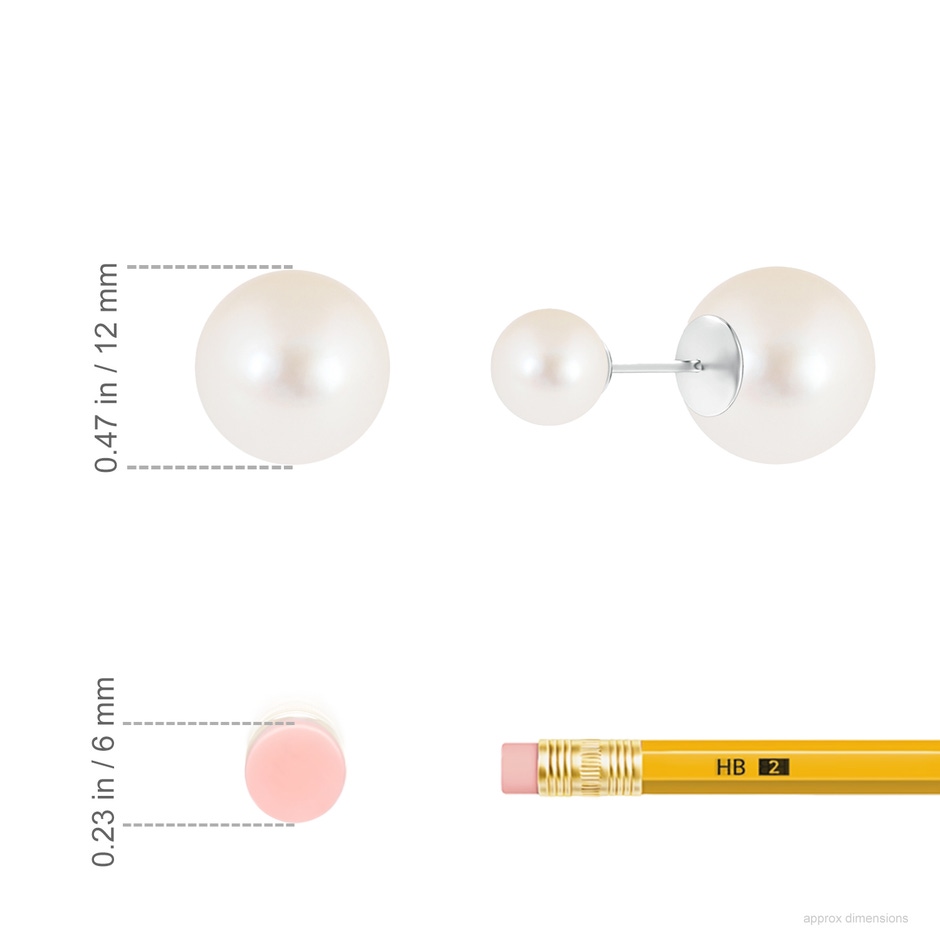 12mm AAAA Freshwater Pearl Double Sided Stud Earrings in S999 Silver ruler