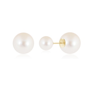 14mm AAAA Freshwater Pearl Double Sided Stud Earrings in 18K Yellow Gold