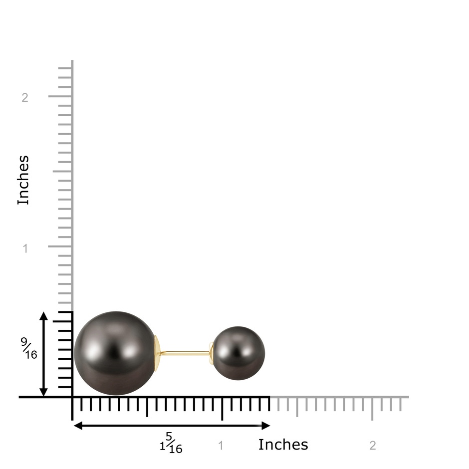 14mm AAA Tahitian Pearl Double Sided Stud Earrings in 18K Yellow Gold ruler