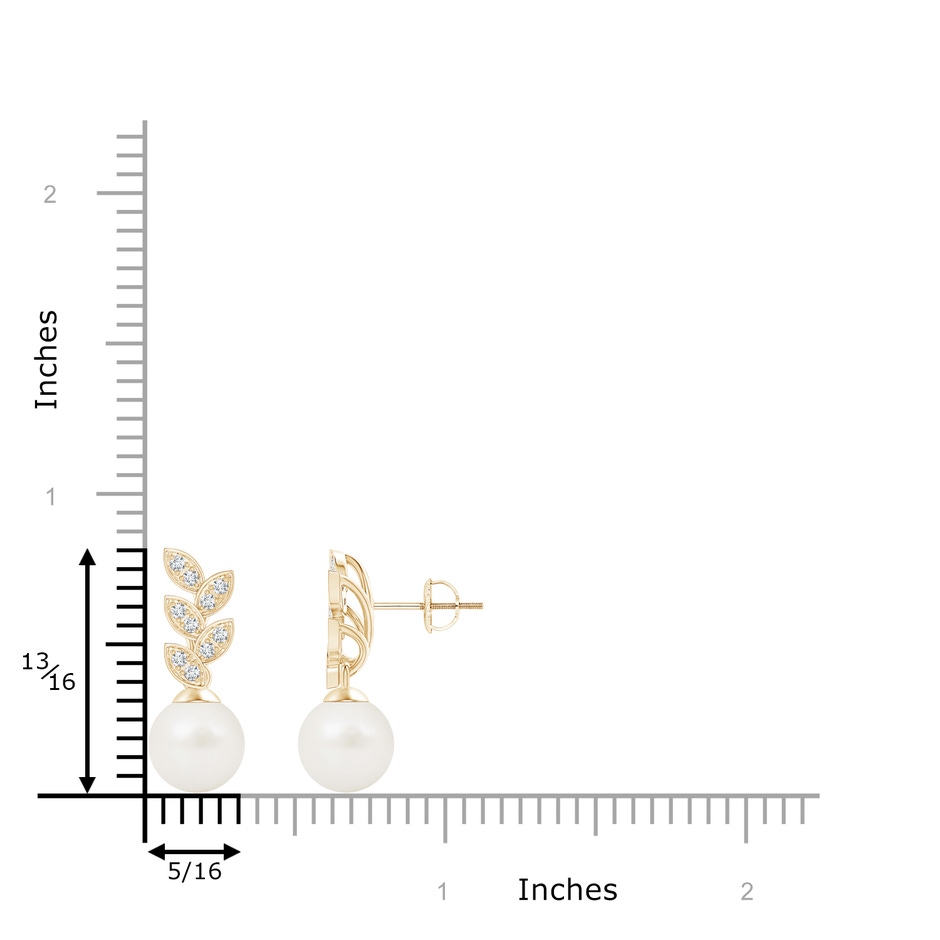 8mm A Freshwater Pearl & Diamond Leaf Earrings in Yellow Gold product image