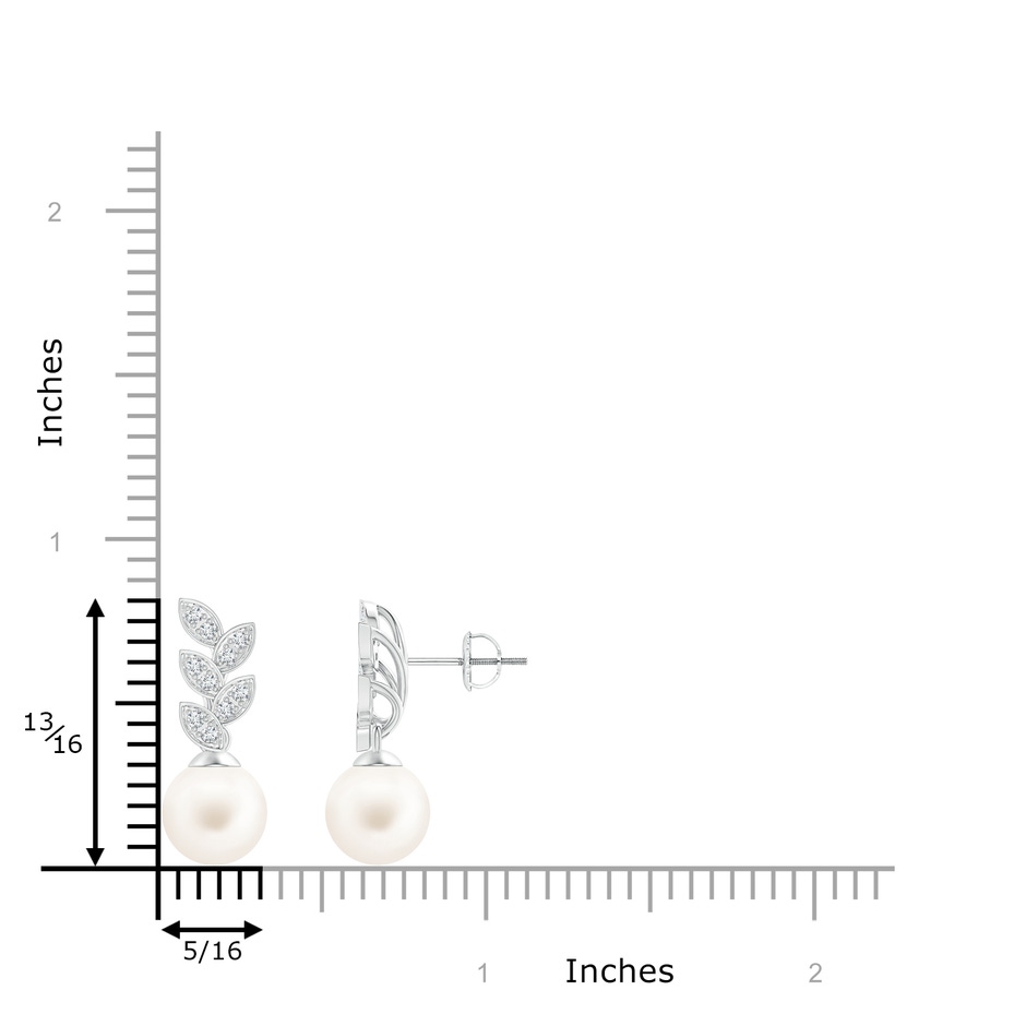 8mm AA Freshwater Pearl & Diamond Leaf Earrings in 9K White Gold product image