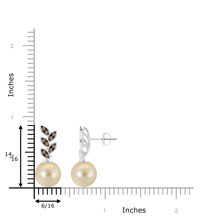 9mm AAA Golden South Sea Pearl & Coffee Diamond Leaf Earrings in White Gold product image