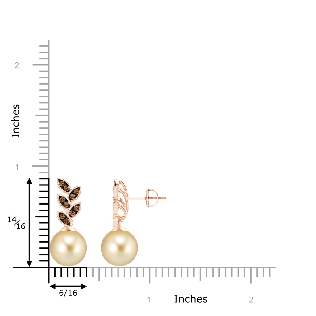 9mm AAAA Golden South Sea Pearl & Coffee Diamond Leaf Earrings in Rose Gold Product Image