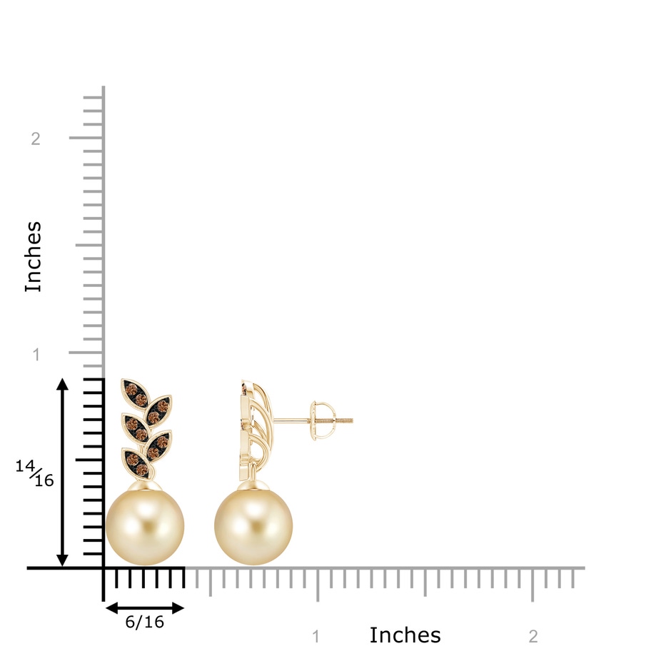 9mm AAAA Golden South Sea Pearl & Coffee Diamond Leaf Earrings in Yellow Gold product image