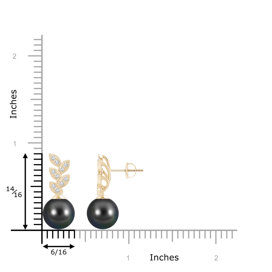 9mm AA Tahitian Pearl & Diamond Leaf Earrings in Yellow Gold product image