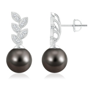 9mm AAA Tahitian Pearl & Diamond Leaf Earrings in White Gold