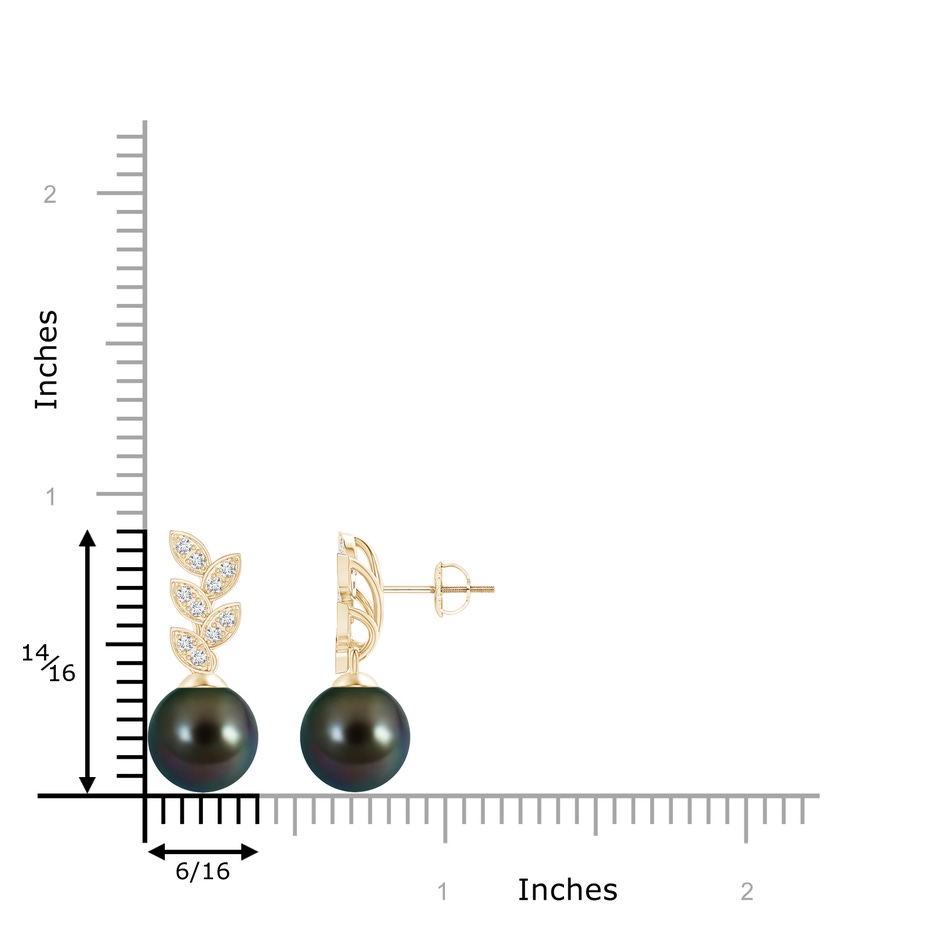 9mm AAAA Tahitian Pearl & Diamond Leaf Earrings in Yellow Gold product image