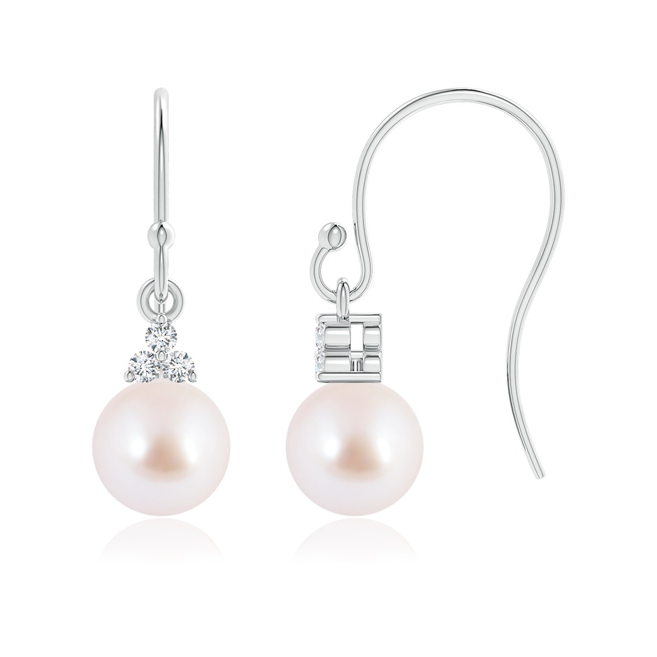 6mm AAA Akoya Cultured Pearl & Diamond Trio Drop Earrings in White Gold 