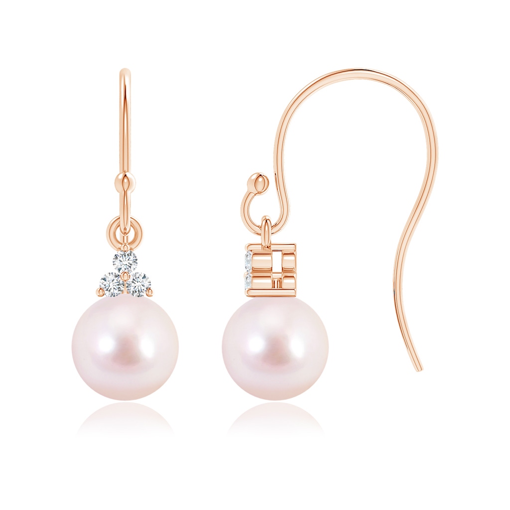 6mm AAAA Akoya Cultured Pearl & Diamond Trio Drop Earrings in Rose Gold