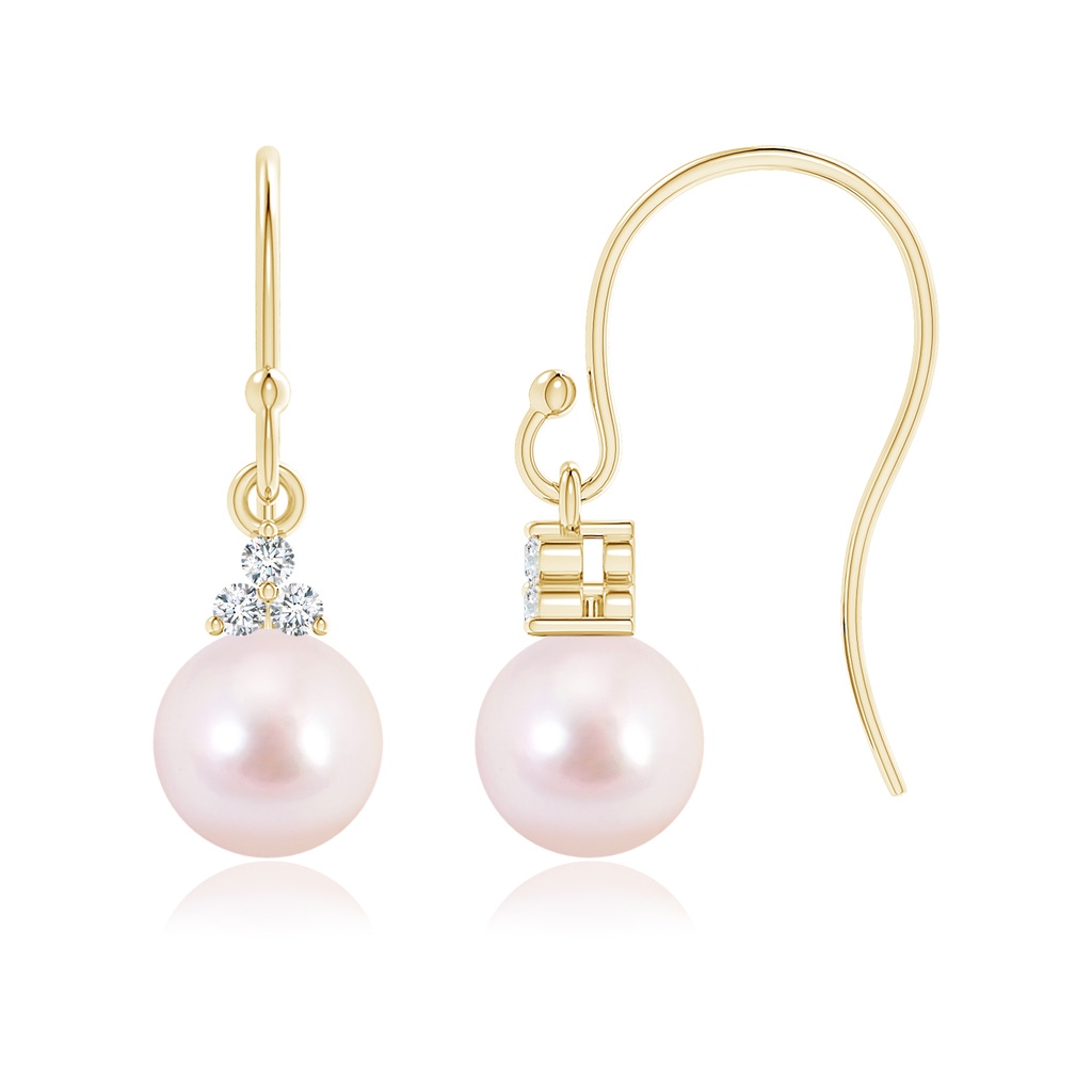 6mm AAAA Akoya Cultured Pearl & Diamond Trio Drop Earrings in Yellow Gold