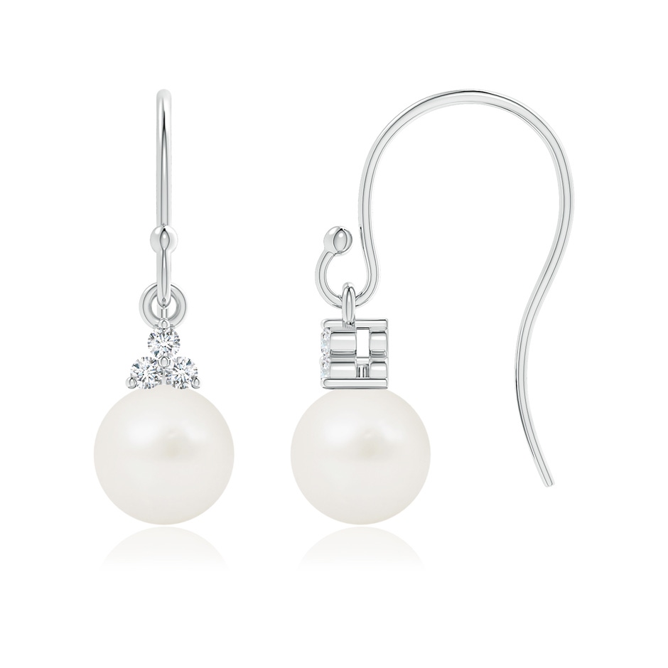 6mm A Freshwater Pearl & Diamond Trio Drop Earrings in White Gold 