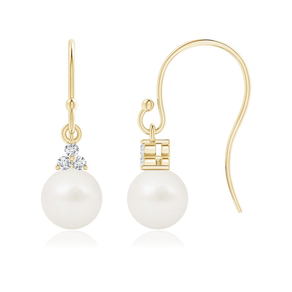 6mm A Freshwater Pearl & Diamond Trio Drop Earrings in Yellow Gold 