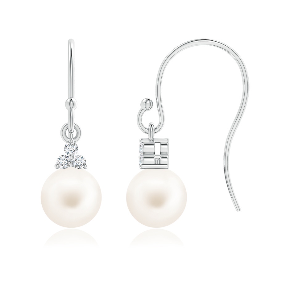 6mm AA Freshwater Pearl & Diamond Trio Drop Earrings in White Gold 