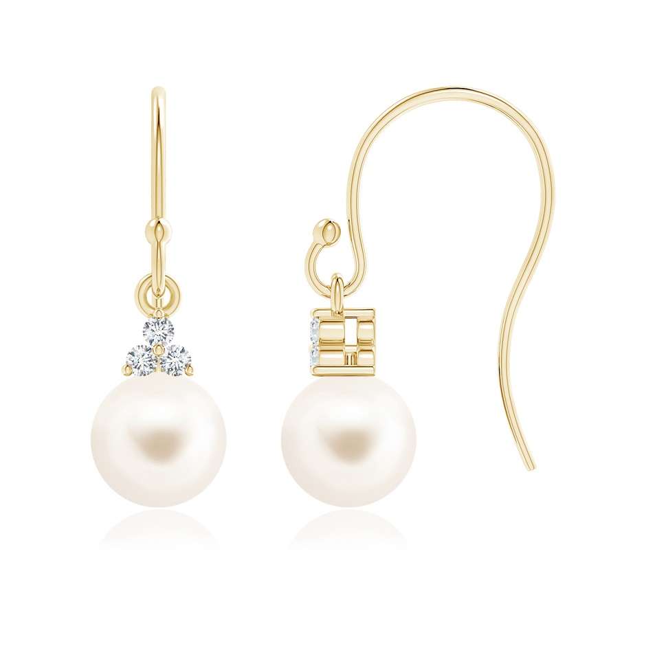 6mm AAA Freshwater Pearl & Diamond Trio Drop Earrings in 9K Yellow Gold 