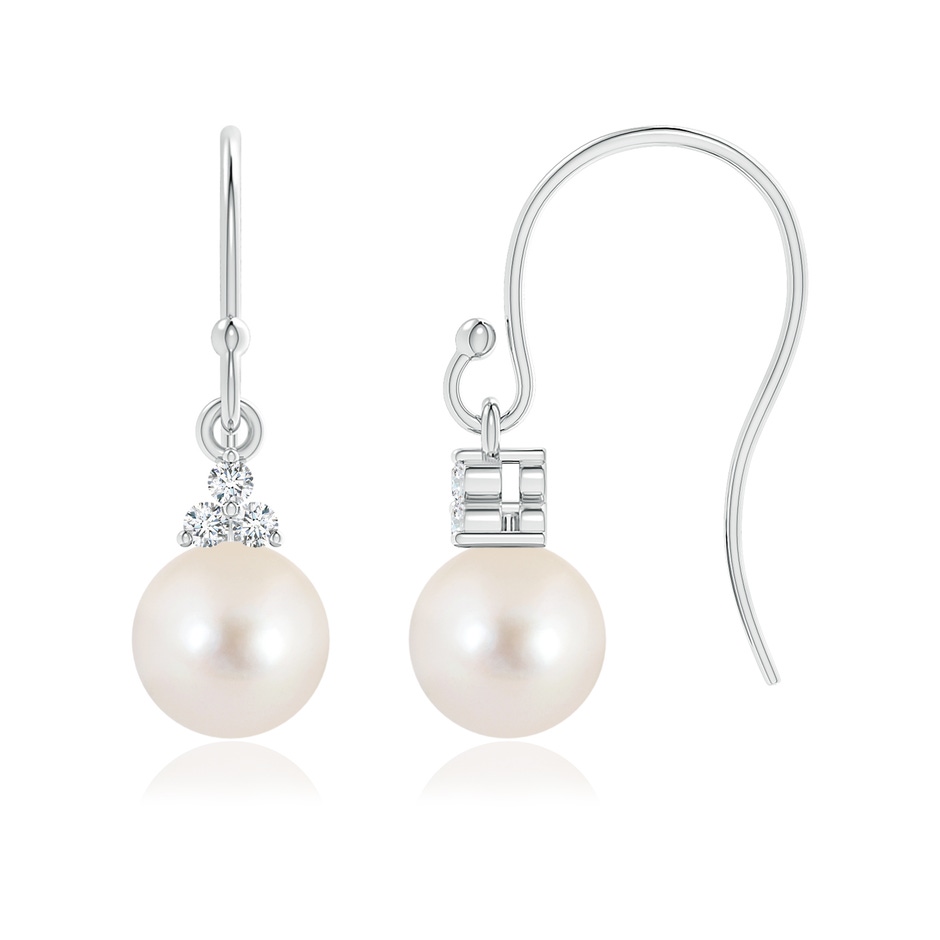6mm AAAA Freshwater Pearl & Diamond Trio Drop Earrings in 9K White Gold 