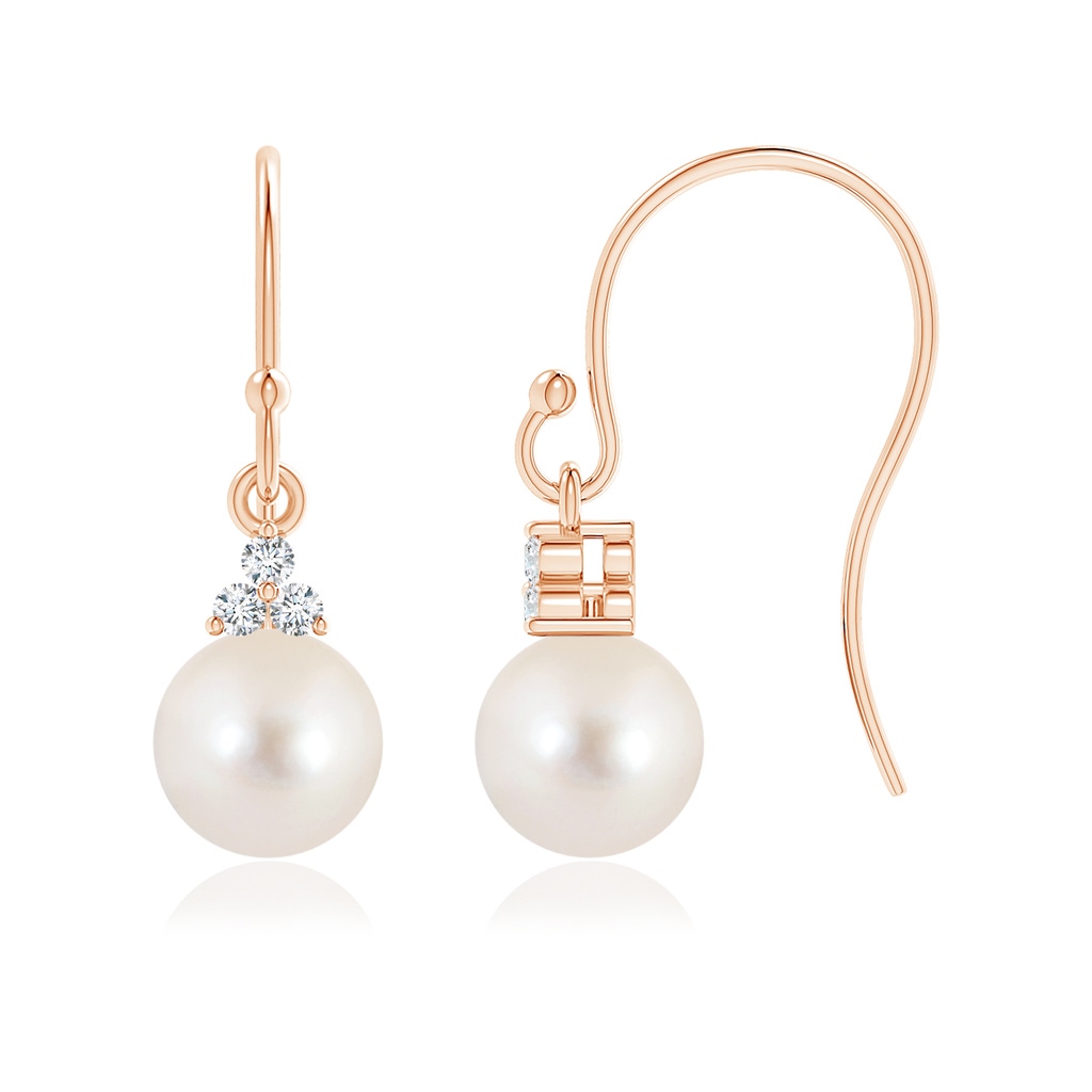 6mm AAAA Freshwater Pearl & Diamond Trio Drop Earrings in Rose Gold